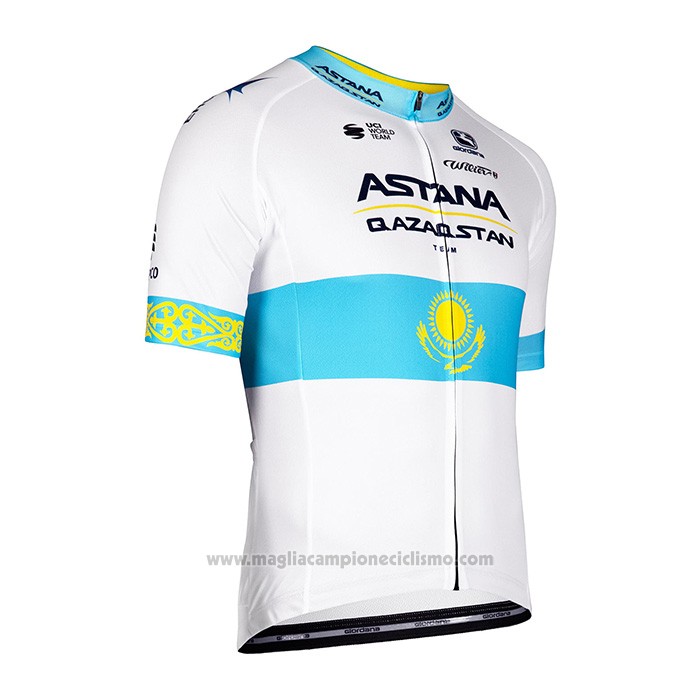 2022 Abbigliamento Ciclismo Astana Bianco Blu Manica Corta e Salopette
